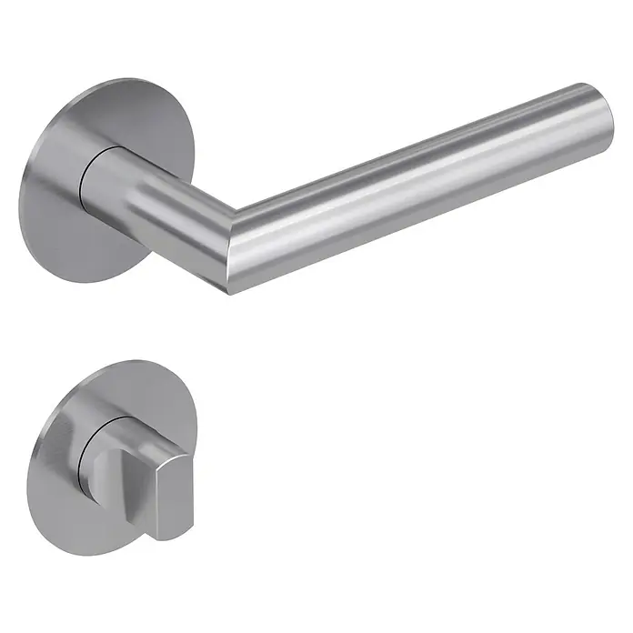 Diamond Doors Design Drückergarnitur WC Arkansas - Edelstahl, Schlitzkopf/Olive - Elegante Türgarnitur aus gebürstetem Edelstahl mit abgerundeten Rosetten und klaren Linien.