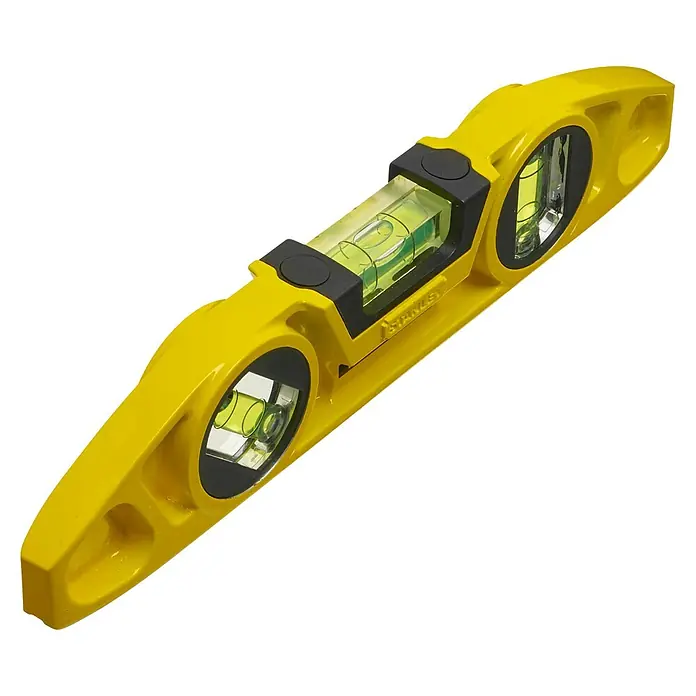 Stanley FatMax Wasserwaage Torpedo - Länge: 22 cm, Anzahl Libellen: 3 Stk. - Gelbe Wasserwaage mit drei Libellen zur präzisen Ausrichtung. Ideal für Handwerker und Heimwerker, um Oberflächen exakt zu nivellieren.