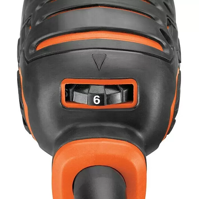 Black+Decker Elektro-Multifunktionswerkzeug MT300KA-QS - 300 W - Schwarz-oranges Elektrowerkzeug mit einem Drehregler, der die Einstellung '6' anzeigt.
