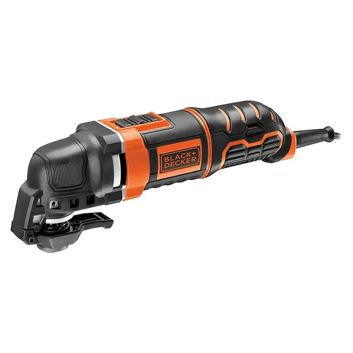 Black+Decker Elektro-Multifunktionswerkzeug MT300KA-QS - 300 W - Ein schnurloses Black+Decker Multifunktionswerkzeug in Schwarz und Orange, ideal für verschiedene Heimwerkerprojekte.