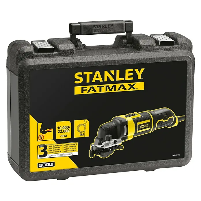 Stanley FatMax Elektro-Multifunktionswerkzeug FME650K-QS - 300 W, Sonstige - Stanley Fatmax FME650K Multifunktionswerkzeug im robusten Transportkoffer. Das Gerät bietet hohe Leistung für diverse Anwendungen.