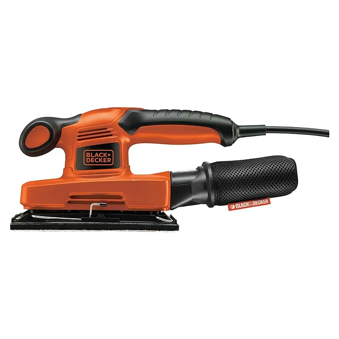 Black+Decker Elektro-Schwingschleifer KA320EKA-QS - 240 W, 14.000 U/min - 30.000 U/min, Länge Schleifplatte: 187 mm, Breite Schleifplatte: 90 mm - Der BLACK+DECKER Schwingschleifer mit Staubfangsack ist ideal zum Schleifen von Holz, Metall und Kunststoff. Er bietet eine effiziente Staubabsaugung.