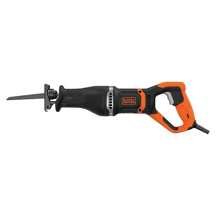 Black+Decker Säbelsäge BES301-QS - 750 W - Die Black+Decker Säbelsäge mit ihrem robusten Design und der auffälligen orangefarbenen Akzentuierung ist ein zuverlässiges Werkzeug für Profis.