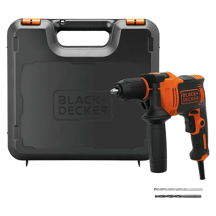 Black+Decker Schlagbohrmaschine BEH550K-QS - 550 W, Schnellspannbohrfutter - Black+Decker Schlagbohrmaschine mit Zubehör und Aufbewahrungskoffer für Heimwerker und Profis.