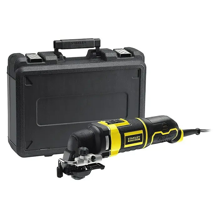 Stanley FatMax Elektro-Multifunktionswerkzeug FME650K-QS - 300 W, Sonstige - Stanley Fatmax Multifunktionswerkzeug mit Zubehörbox. Das Werkzeug präsentiert sich in Schwarz und Gelb.