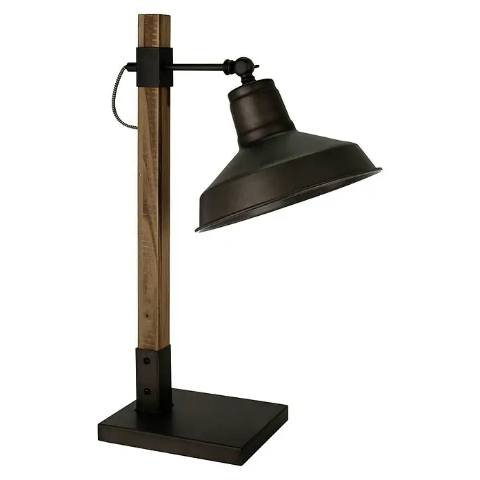 Deko-Tischleuchte - 40 W, Holz, E27 - Elegante Schreibtischlampe mit Holzfuß und verstellbarem Metallschirm, ideal für Arbeitszimmer und Büro. Stilvolle Beleuchtung für jeden Raum.