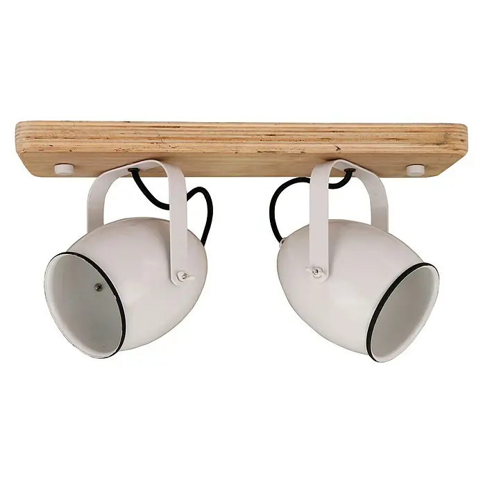 Foco de pared Country Home - 40 W, Blanco, E27, 2 ud. - Dos focos blancos con base de madera.