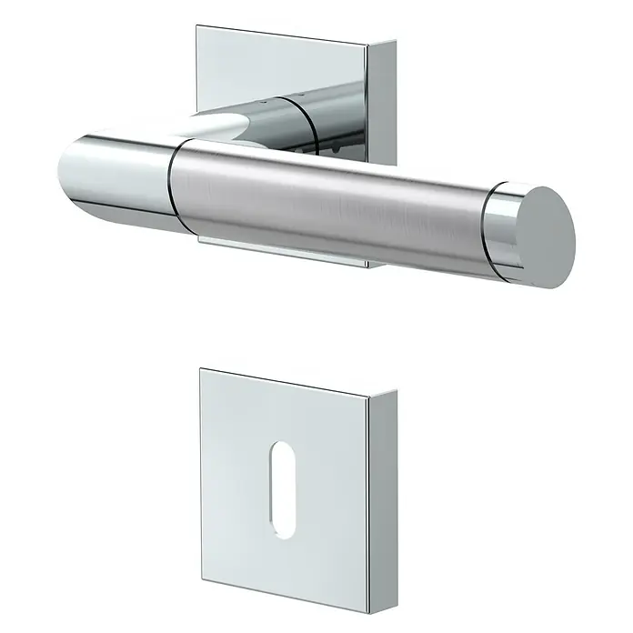 Diamond Doors Creative Drückergarnitur Georgia - Stärke Tür: 38 mm - 45 mm, Edelstahl, L-Form, Buntbart - Elegantes Türbeschlag-Set in Chromoptik. Bestehend aus einem Türgriff und einer Schlüssellochabdeckung mit modernem, minimalistischem Design.