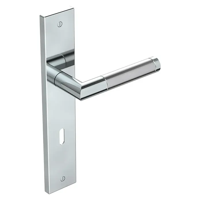 Diamond Doors Creative Drückergarnitur Louisiana - Stärke Tür: 38 mm - 45 mm, Edelstahl, L-Form, Buntbart - Elegante Türklinke aus glänzendem Chrom mit minimalistischem Design, ideal für moderne Innenräume.