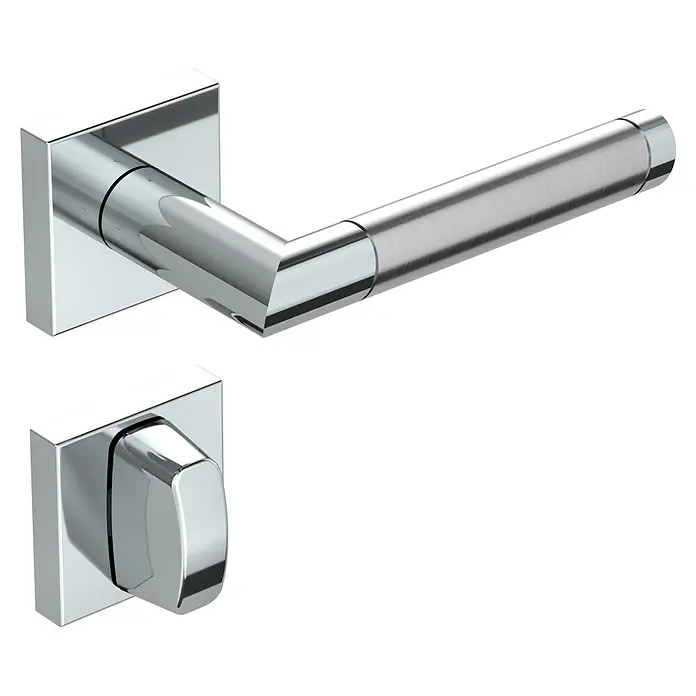 Diamond Doors Creative Drückergarnitur WC Georgia - Stärke Tür: 38 mm - 45 mm, Edelstahl, L-Form, Schlitzkopf/Olive - Türdrücker-Garnitur aus Chrom mit modernem, kantigem Design für eine stilvolle Inneneinrichtung, perfekt für zeitgemäße Wohnräume.