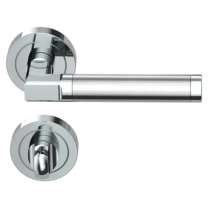 Diamond Doors Creative Drückergarnitur WC Maine - Stärke Tür: 40 mm - 45 mm, Edelstahl, L-Form, Schlitzkopf/Olive - Elegantes Türbeschlag-Set in Chromoptik. Perfekt für moderne Innenräume, bietet dieses Set Stil und Funktionalität für jede Tür.