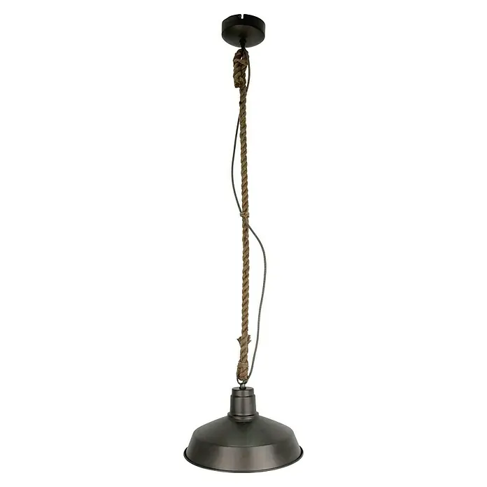 Pendelleuchte rund - 40 W, Stahl-schwarz/Holz, E27 - Industrielle Pendelleuchte mit Seil und Metallakzenten. Die Lampe kombiniert rustikalen Charme mit modernem Design für eine stilvolle Beleuchtung.