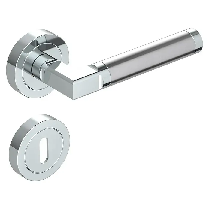 Diamond Doors Creative Drückergarnitur Maine - Stärke Tür: 40 mm - 45 mm, Edelstahl, L-Form, Buntbart - Hochwertige Türgarnitur aus glänzendem Chrom. Elegantes Design mit Türgriff und Rosette für moderne Innenräume.