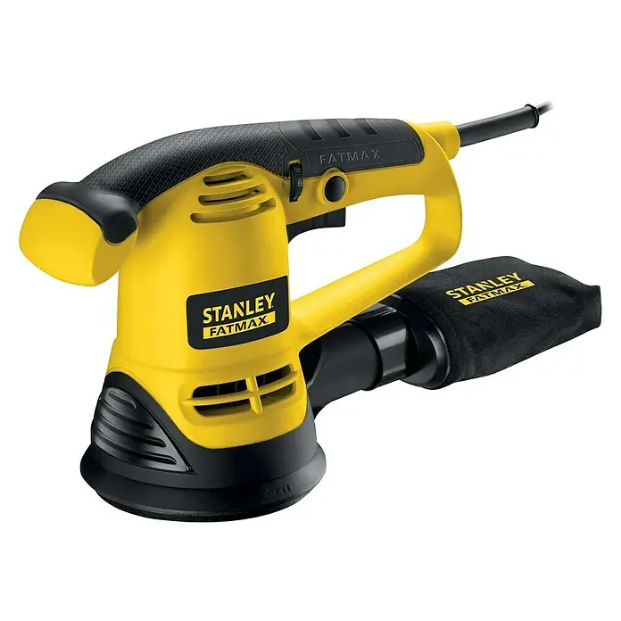 Stanley FatMax Elektro-Exzenterschleifer FME440K-QS - 480 W - Stanley Fatmax Schwingschleifer in Gelb und Schwarz mit Staubbeutel für präzises Schleifen.