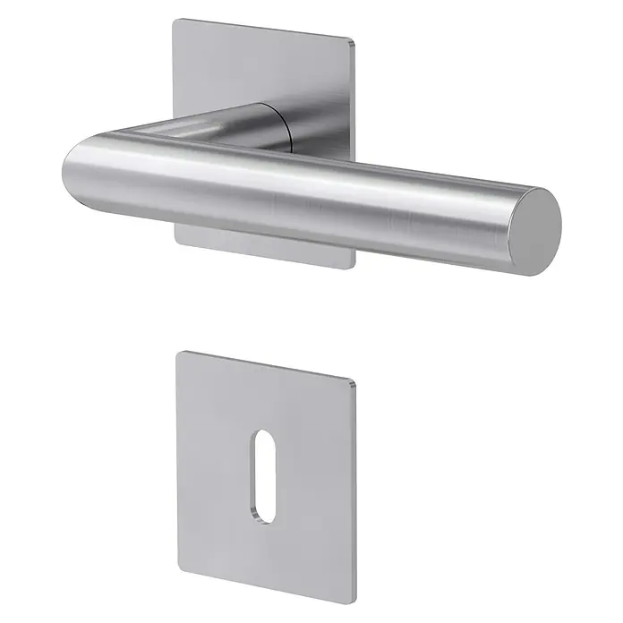 Diamond Doors Design Zimmertürgarnitur Illinois L-Form - Stärke Tür: 40 mm - 45 mm, Edelstahl, L-Form, Buntbart - Türgriff-Set aus gebürstetem Edelstahl, bestehend aus einem Griff und einem Schlüsselrosetten-Paar für moderne Türen.