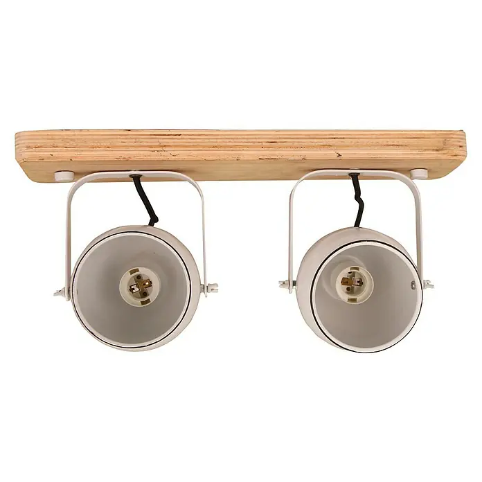 Foco de pared Country Home - 40 W, Blanco, E27, 2 ud. - Lámpara de techo con dos focos blancos y base de madera para iluminación elegante.