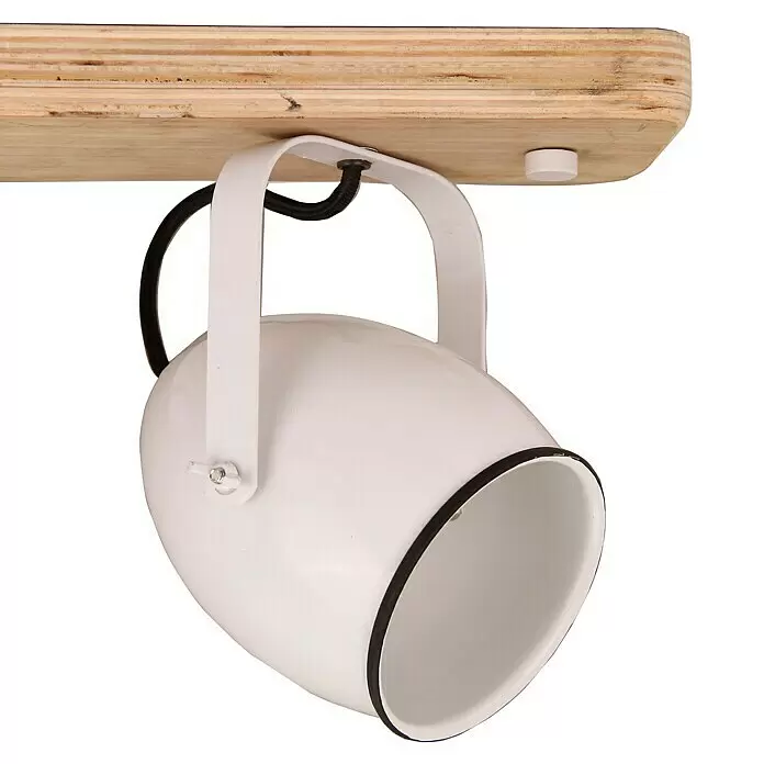 Foco de pared Country Home - 40 W, Blanco, E27, 2 ud. - Foco de metal blanco sobre base de madera contrachapada para techo, con cable negro.