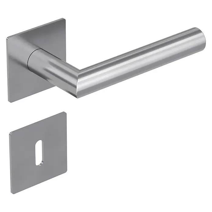 Diamond Doors Design Zimmertürgarnitur Illinois L-Form - Stärke Tür: 40 mm - 45 mm, Edelstahl, L-Form, Buntbart - Elegante Türgarnitur mit Vierkantrosette und Schlüssellochblende in modernem Design.