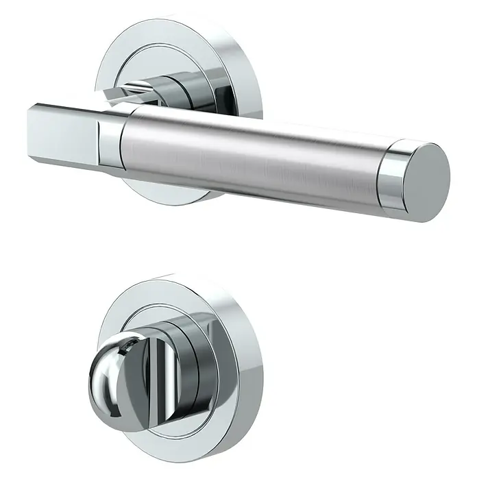 Diamond Doors Creative Drückergarnitur WC Maine - Stärke Tür: 40 mm - 45 mm, Edelstahl, L-Form, Schlitzkopf/Olive - Glänzender Türgriff und Drehknopf aus Chrom, modernes Design für Innentüren, perfekte Kombination aus Stil und Funktion.