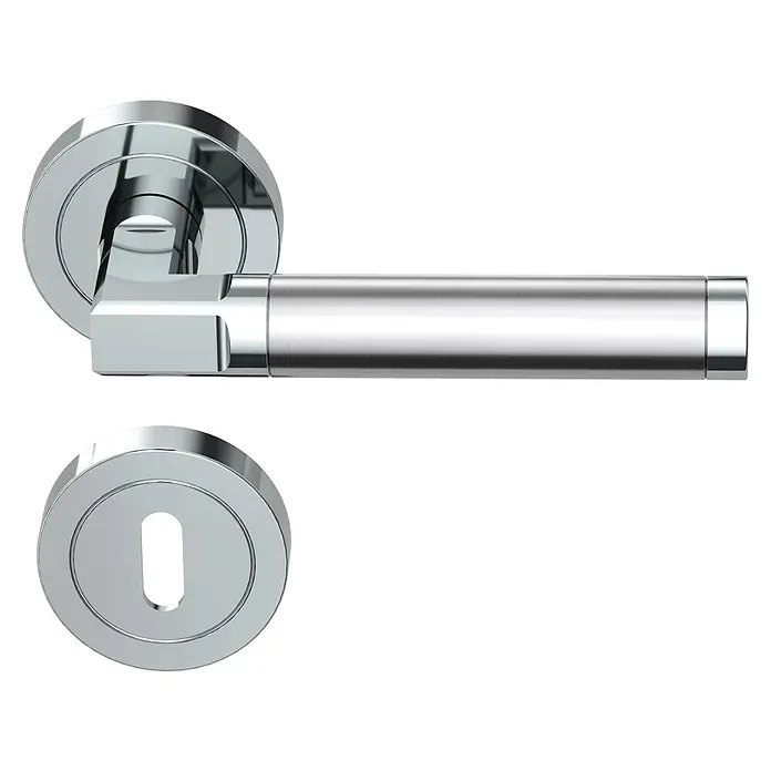 Diamond Doors Creative Drückergarnitur Maine - Stärke Tür: 40 mm - 45 mm, Edelstahl, L-Form, Buntbart - Türgriffgarnitur aus poliertem Chrom, bestehend aus einem Griff und einem Schlüsselloch. Elegant, modern und langlebig.