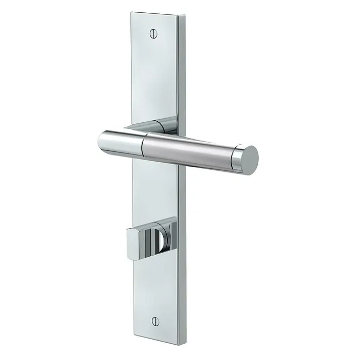 Diamond Doors Creative Drückergarnitur WC Louisiana - Stärke Tür: 38 mm - 45 mm, Edelstahl, L-Form, Schlitzkopf/Olive - Eleganter Türgriff aus Chrom mit modernem Design. Der Griff ist horizontal angebracht und hat eine rechteckige Platte mit Schrauben.