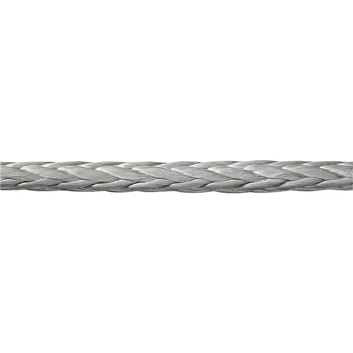 Seilflechter Cabo a metros PU 12 - Diámetro: 10 mm, Gris - Primer plano de una cuerda trenzada en escala de grises, destacando la textura y los detalles intrincados del trenzado.