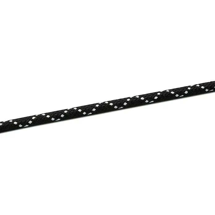 Seilflechter Cabo a metros Olympia-Star-Line - Diámetro: 14 mm, Poliéster, Negro/Blanco - Primer plano de una cuerda de escalada negra con detalles blancos, que promete durabilidad y calidad para ascensos y descensos seguros.