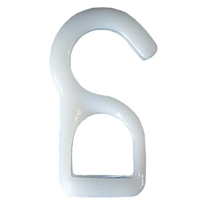Seilflechter Gancho de patente - Nylon, Para diámetro de cable: 6 mm - 8 mm - Gancho de plástico blanco con forma de S y ojal rectangular, ideal para colgar objetos ligeros.