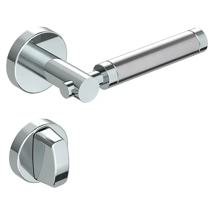 Diamond Doors Creative WC-Drückergarnitur WC Hawaii - Stärke Tür: 40 mm - 45 mm, Edelstahl, L-Form - Eine elegante Türgarnitur aus glänzendem Chrom, bestehend aus einem Hebel und einem Drehknopf, perfekt für moderne Innenräume.