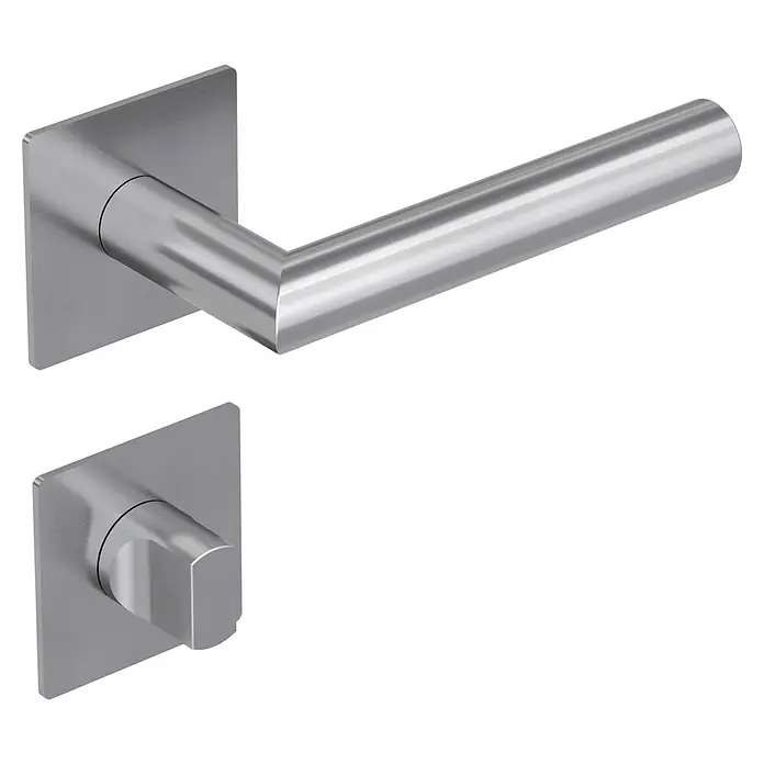 Diamond Doors Design Zimmertürgarnitur WC Illinois L-Form - Stärke Tür: 40 mm - 45 mm, Edelstahl, L-Form, Schlitzkopf/Olive - Edle Türgarnitur aus gebürstetem Edelstahl mit quadratischer Rosette für ein modernes und stilvolles Ambiente.