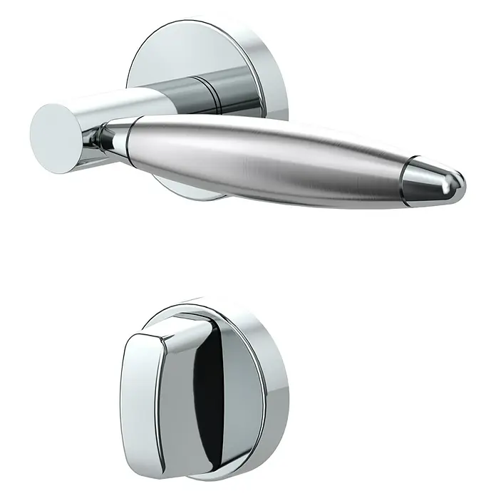 Diamond Doors Creative Drückergarnitur WC Ohio - Edelstahl, L-Form, Stärke Tür: 40 mm - 45 mm, Schlitzkopf/Olive - Türbeschlag-Set mit einem glänzenden Chrom-Finish. Der Türgriff und der Drehknopf zeichnen sich durch modernes Design und hohe Qualität aus.