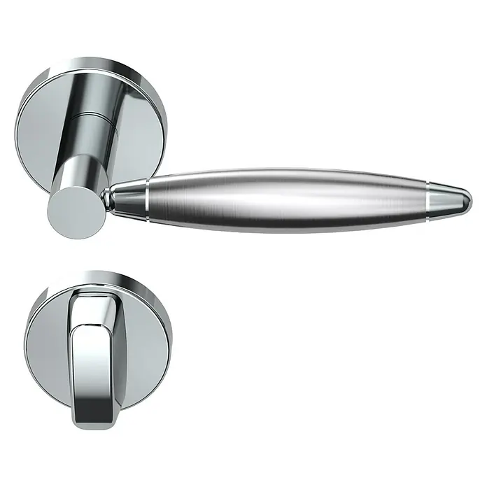 Diamond Doors Creative Drückergarnitur WC Ohio - Edelstahl, L-Form, Stärke Tür: 40 mm - 45 mm, Schlitzkopf/Olive - Türgriff-Garnitur aus glänzendem Edelstahl, bestehend aus Griff und Rosette. Elegantes und modernes Design für jede Tür.