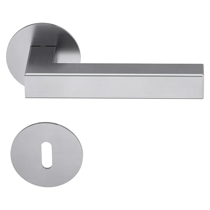 Diamond Doors Design Zimmertürgarnitur Pennsylvania - Stärke Tür: 40 mm - 45 mm, Edelstahl, L-Form, Buntbart - Elegante Türklinke aus gebürstetem Edelstahl mit Rosetten für ein modernes und stilvolles Design. Perfekt für jede Tür.