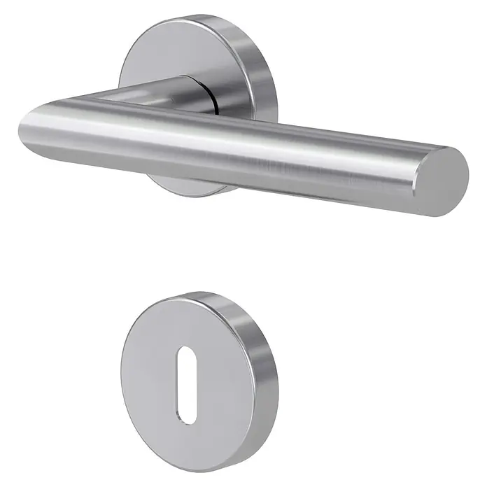 Diamond Doors Zimmertürgarnitur Detroit - L-Form, Edelstahl, Buntbart - Moderner Türdrücker aus Edelstahl mit Schlüsselrosette, ideal für zeitgemäße Inneneinrichtungen. Robuste und elegante Türbeschläge.