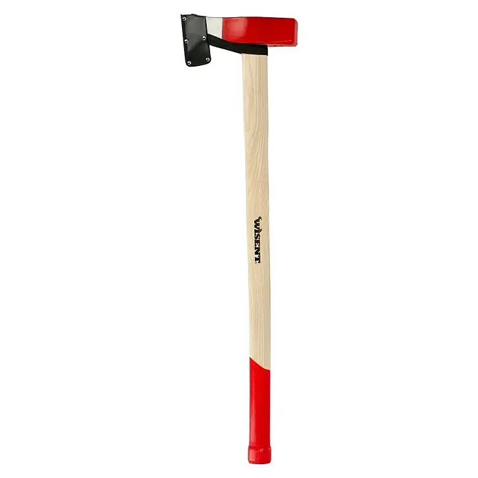 Wisent Spalthammer - 3.000 g, Material Stiel: Holz - Eine Axt von Wisent mit einem roten und weißen Kopf und einem hellen Holzgriff, ideal zum Holzspalten und für Forstarbeiten.