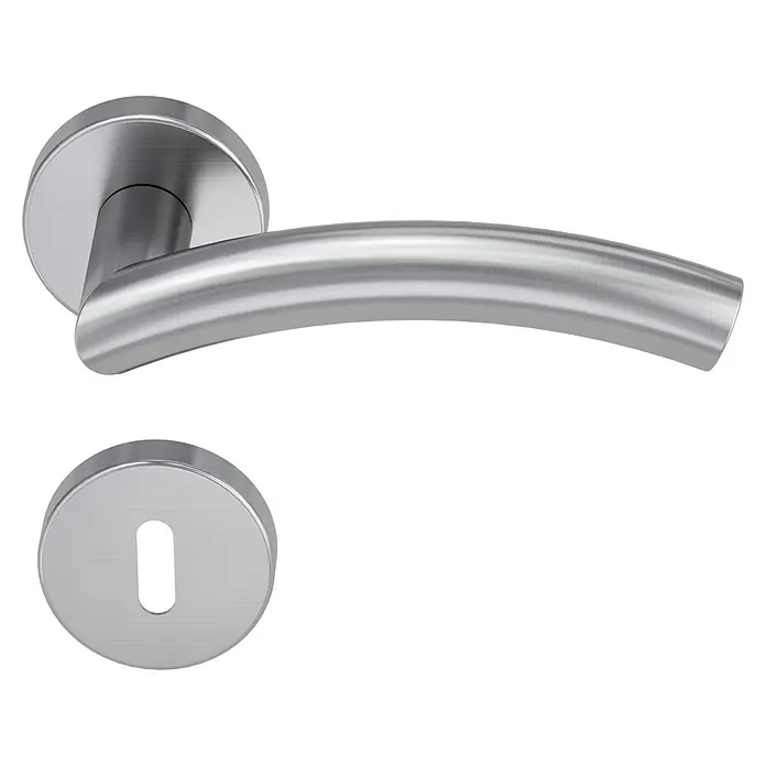 Diamond Doors Creative Drückergarnitur New Jersey - Stärke Tür: 40 mm - 45 mm, Edelstahl, L-Form, Buntbart - Türbeschlag aus Edelstahl, bestehend aus einem Griff mit Rosette und einem separaten Schlüssellochbeschlag. Stilvolles Design für moderne Türen.