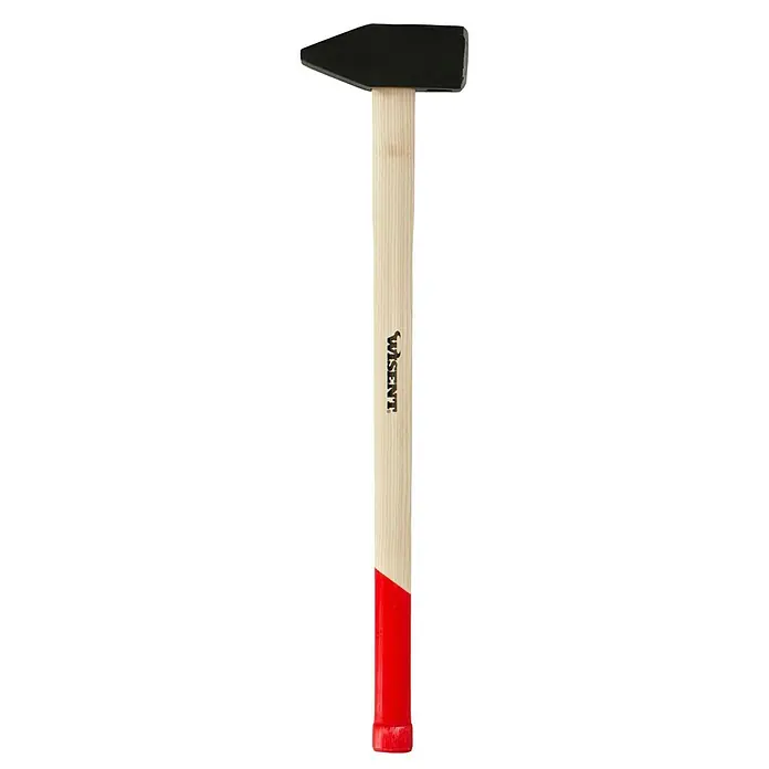 Wisent Vorschlaghammer - 5.000 g - Ein Hammer mit einem schwarzen Kopf und einem hellen Holzgriff, der unten rot ist. Ideal zum Hämmern von Nägeln.
