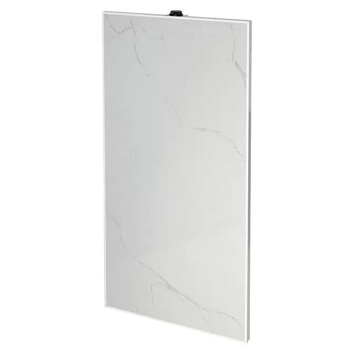Jollytherm Calentador cerámico por infrarrojos - An x Al: 600 x 1.200 mm, 1.100 W, Blanco, gris - Panel blanco con vetas de mármol gris y pomo negro superior.