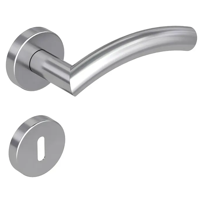 Diamond Doors Creative Drückergarnitur New Jersey - Stärke Tür: 40 mm - 45 mm, Edelstahl, L-Form, Buntbart - Ein moderner Türgriff mit Schlüsselrosette in elegantem Silber. Die perfekte Ergänzung für stilvolle Innentüren und zeitgemäßes Wohnen.