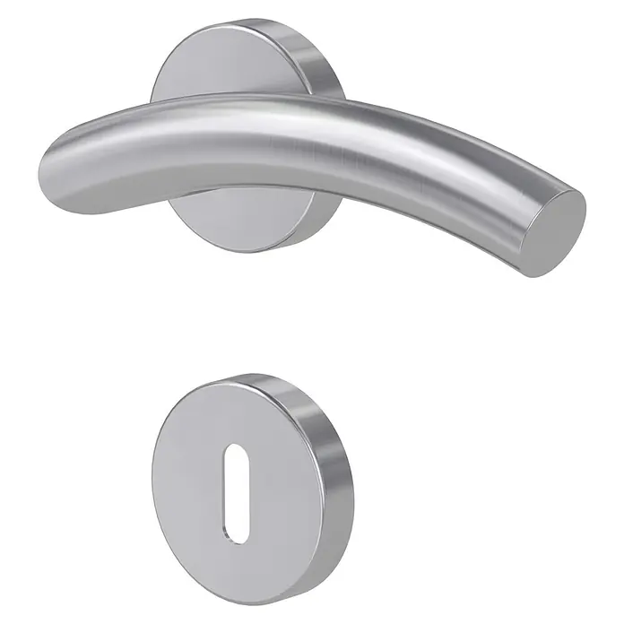 Diamond Doors Creative Drückergarnitur New Jersey - Stärke Tür: 40 mm - 45 mm, Edelstahl, L-Form, Buntbart - Elegante Türgarnitur aus Edelstahl mit gebogenem Griff und Rosette für ein modernes Erscheinungsbild. Hochwertige Verarbeitung für lange Lebensdauer.