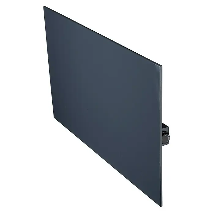 Admiral Infrarot-Metallheizkörper - 1.200 x 600 mm, 1.100 W, Anthrazit - Nahaufnahme einer dunkelgrauen Heizplatte mit sichtbarem Drehknopf zur Temperaturregelung. Minimalistisches Design für modernes Heizen.