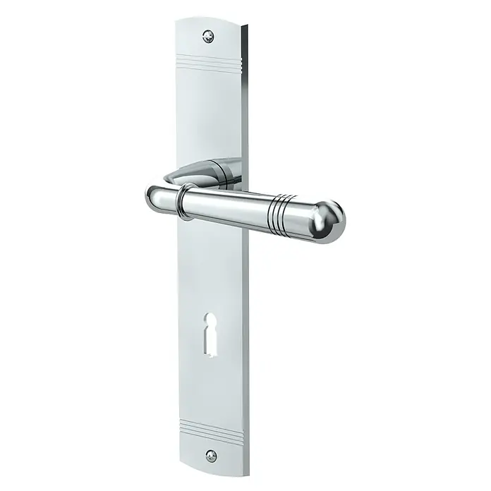 Diamond Doors Classic Drückergarnitur Classic Oklahoma - Stärke Tür: 40 mm - 45 mm, Buntbart - Ein eleganter Türgriff aus poliertem Edelstahl mit schlichtem Design und Schlüsselrosette für moderne Inneneinrichtung.