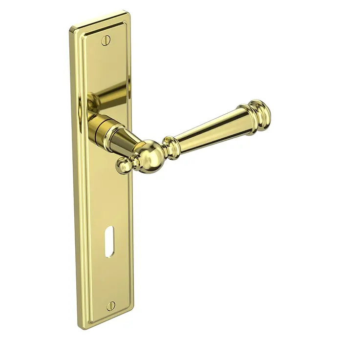 Diamond Doors Classic Drückergarnitur Classic Indiana - Buntbart, Sonstiges - Goldene Türgriffgarnitur mit Langschild und Schlüsselloch, elegantes Design für stilvolle Innentüren.