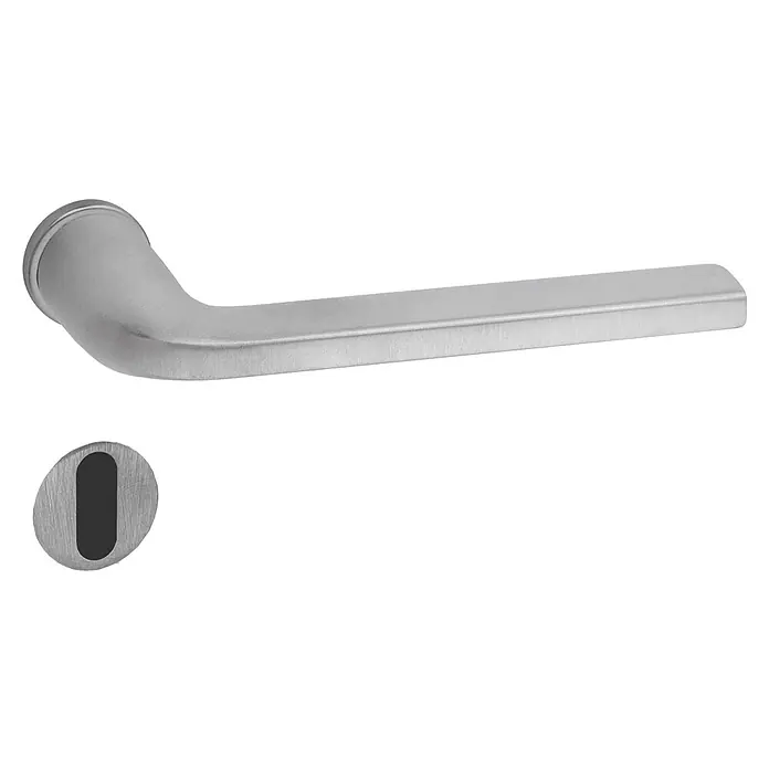 Diamond Doors Creative Zimmertürgarnitur Tampa - Edelstahl matt, Stärke Tür: 40 mm - 45 mm - Diese Aufnahme zeigt eine edle, moderne Türgarnitur in Silber. Die klare Form und das hochwertige Material machen sie zum Blickfang.