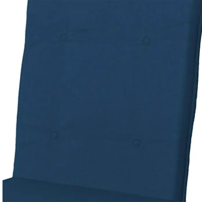 Doppler Gartenmöbel-Auflage - Niederlehner, Dunkelblau, L x B x H: 100 x 48 x 6 cm, Baumwoll-Polyester-Mischgewebe - Nahaufnahme einer marineblauen Polsterung mit vier Knöpfen, die eine hochwertige Verarbeitung und tiefen Komfort des Sitzmöbels hervorhebt.