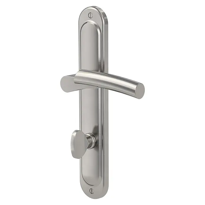 Diamond Doors WC-Drückergarnitur Venus - Sonstiges, Stärke Tür: 40 mm - 45 mm - Nahaufnahme eines silbernen Türgriffs mit Schloss, der ein modernes und elegantes Design für Innentüren bietet.