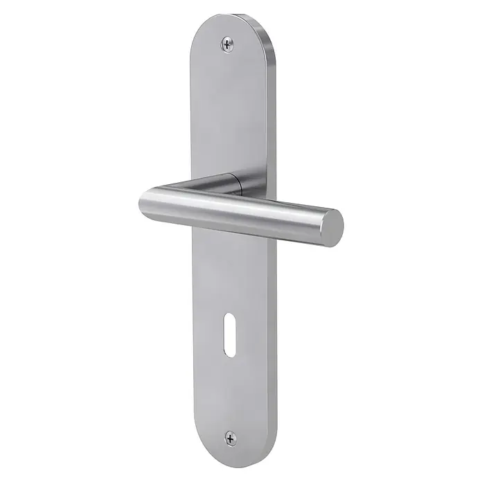 Diamond Doors Modern Zimmertürgarnitur Alaska - Edelstahl, Stärke Tür: 38 mm - 45 mm, Buntbart - Elegante Türklinke aus gebürstetem Edelstahl mit Schlüsselrosette, die modernes Design und Funktionalität vereint.