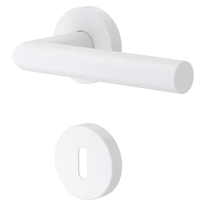 Diamond Doors Modern Zimmertürgarnitur L-Form - Stärke Tür: 40 mm - 45 mm, Buntbart, L-Form, Weiß - Weißer Türgriff und Schlüsselrosette. Der moderne Türgriff mit Rosette ist eine stilvolle Ergänzung für jede Tür.