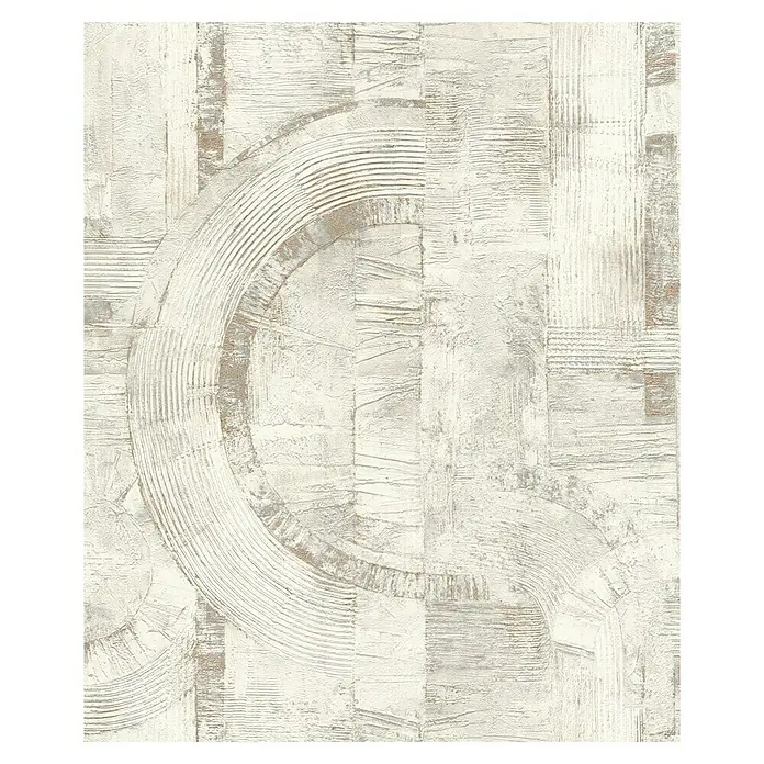 Rasch Composition Vliestapete Moderne Geometrie - Weiß, Grafisch, 10,05 x 0,53 m - Abstraktes Wandbild in Weiß- und Beigetönen mit geometrischen Formen und Texturen für eine moderne Raumgestaltung.