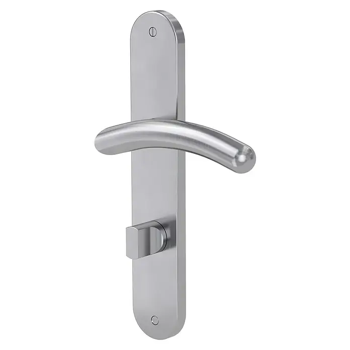 Diamond Doors Modern Zimmertürgarnitur WC Virginia - Edelstahl, Stärke Tür: 38 mm - 45 mm, Schlitzkopf/Olive - Eleganter Türgriff aus Edelstahl mit länglicher Rosette und abgerundeten Formen für moderne Inneneinrichtung.